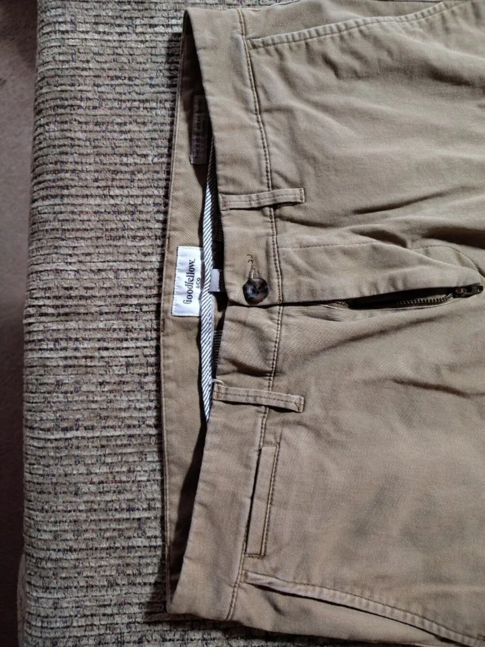 Men's Mens GOOD FELLOW 34 x 32 Tan Straight Khaki Pants Cotton Stretch